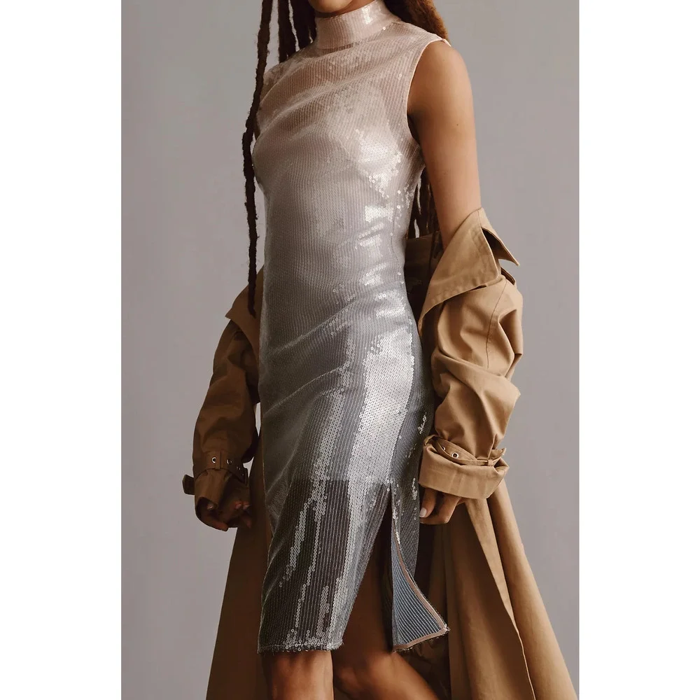 Anthropologie Cap-Sleeve Mock-Neck Slim Midi Dress - Size 10 - Picture 4 of 6